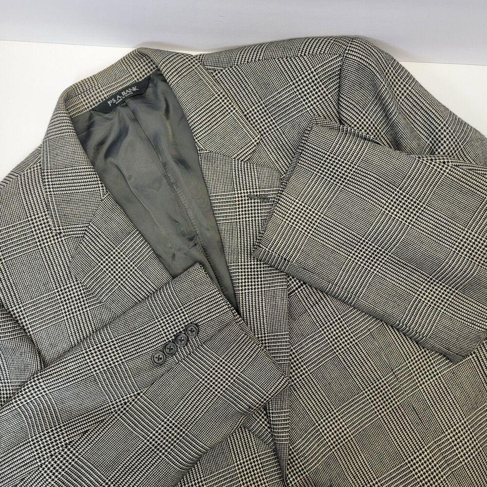 JoS A Bank Mens Black/White Prince of Wales Plaid Silk/Camel Hair Blazer 42R EUC